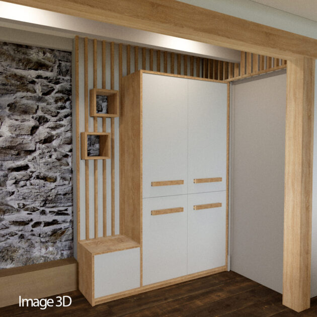 Modélisation 3d d'un meuble dressing déco pour l'entrée d'une maison