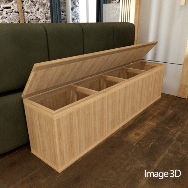 Conception modélisation 3d d'un coffre banc pour l'entrée