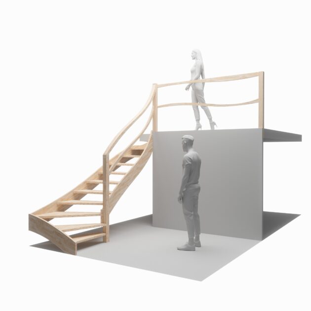 modélisation 3d d'un escalier sur mesure atypique création bois